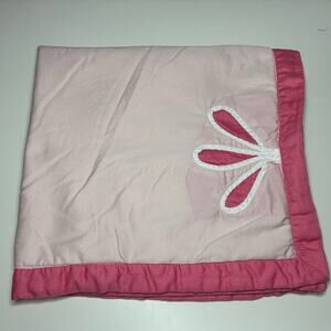 Serena & Lily Pink Baby Blanket Cotton Front White Plush Back Flower Leaf